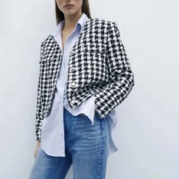 Zara Jackets & Blazers - ZARA Women's Medium Checkered Tweed Cropped Blazer